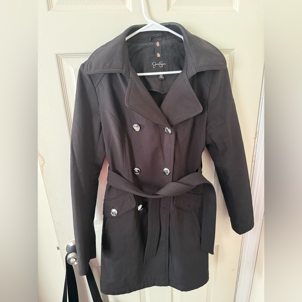 Jessica Simpson Women's Black Double-Breasted Trench Coat